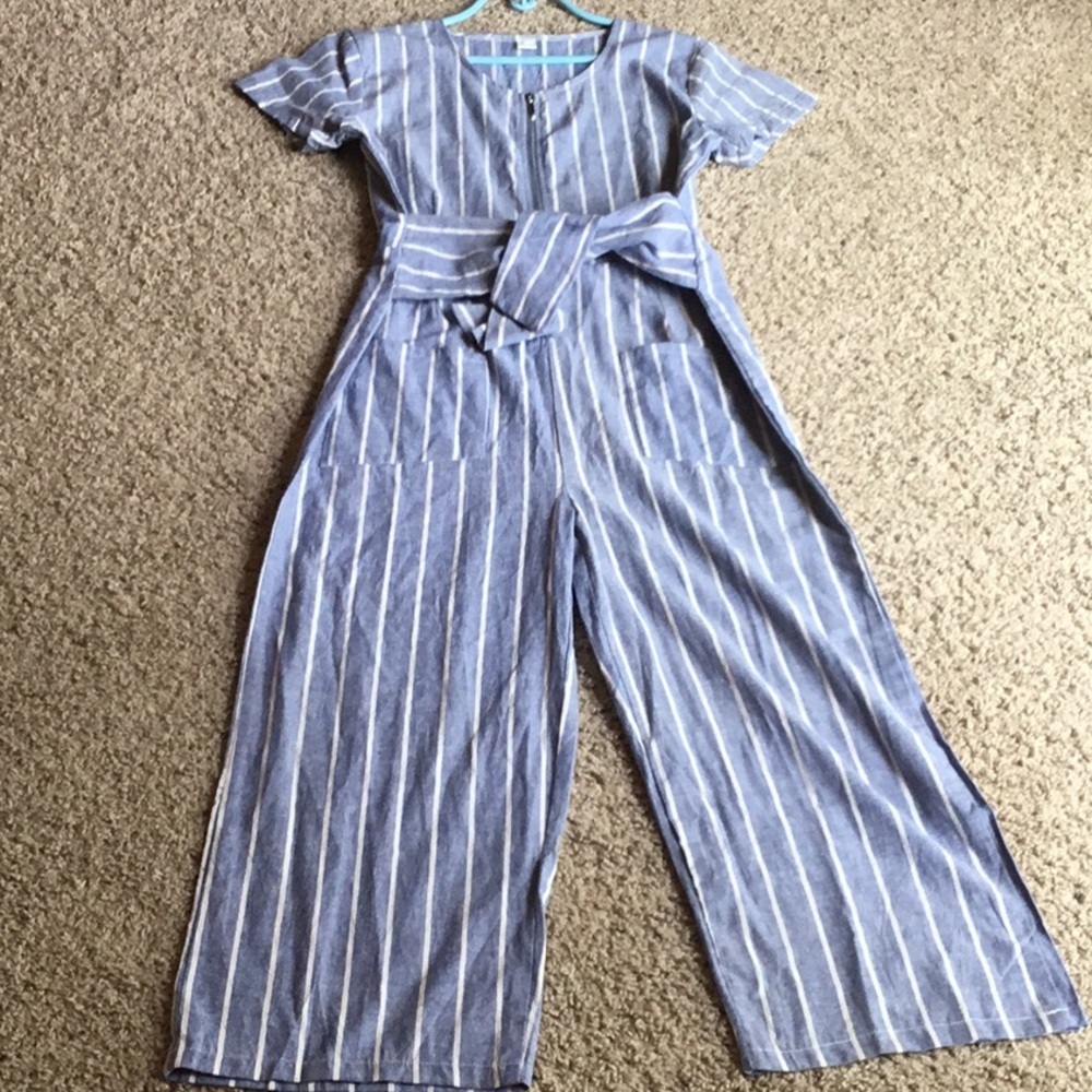 Coastal chic Size M Jumpsuit blue and white Striped Cottagecore Cropped - Picture 11 of 12